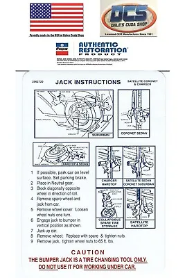 1971 Road Runner GTX Charger R/T Jacking Instructions Trunk Lid Decal 2962720 • $6.95