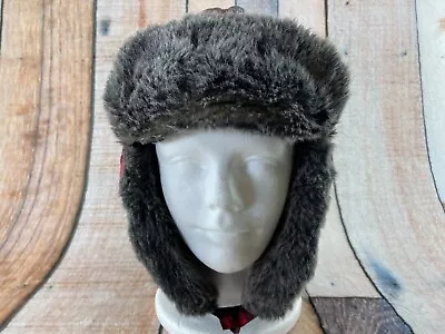 Eddie Bauer Trapper Hat Size S/M Red Buffalo Red Plaid Faux Fur Down Insulated • $23.95
