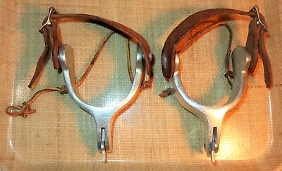 Nice Set 2 Vintage Ricardo Silver-tone Cowboy Spurs With Embossed Leather Straps • $120.95