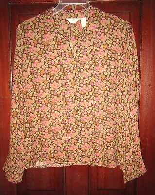 J. Jill Sz L Button Down Shirt Blouse Top Cirlcle Dot Print Ruffle Long Sleeve • $17.59