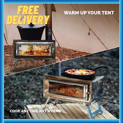 Camping Tent Stove With Glass Window Outdoor Fire Wood Heaters Quick Assemble 🔥 • $212.99