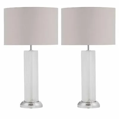 £39.99 • Buy Set Of Modern 59cm Textured Glass Table Lamps Bedside Lights With Grey Shades