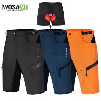 WOSAWE Men MTB Mountain Bike Cycling Shorts Zipper Pockets Padded Bicycle Pants • $44.40