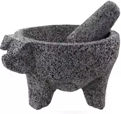 8.6 Inch Molcajete Mortar And Pestle With Pig Design Mexican Handmade With Lava • $54.83