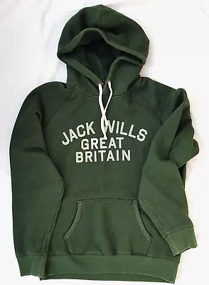 JACK WILLS Mens Hoodie Sweatshirt Large Dark Green Heavyweight Cotton Preloved • £12.95