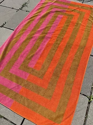 Big Vintage Striped Beach Swim Bath Towel “Beach Sheet” Orange Pink Striped • $55