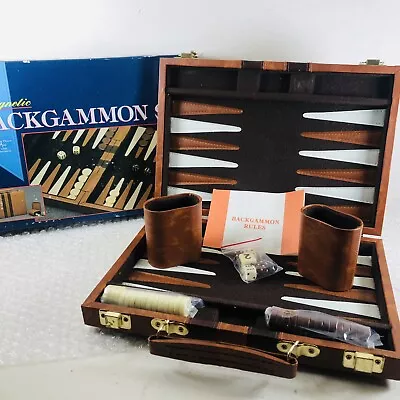 Vtg Magnetic Backgammon Set - Faux Leather Travel Carry Case NEW NOS • $34.99