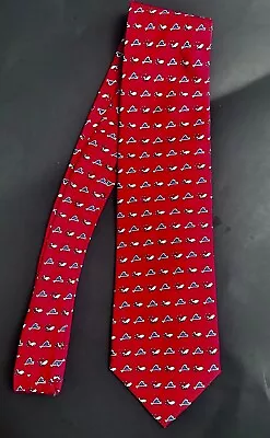 Vineyard Vines Tie Silk Whale And Nantucket Island Design Red And Blue 57” • $24.95