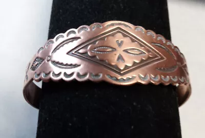 Vintage Solid Copper Navajo American Indian Stamped Cuff Bracelet Native • $32