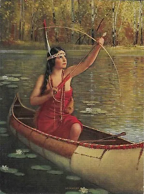 R. Atkinson Fox Maybe Indian Maiden Bow & Arrow Canoe Water Lily  Print Vintage • $29.99