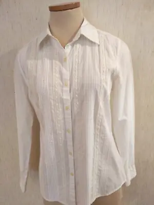 Vtg But NWT Charter Club Off White Long Sleeve Pleated & Lace Trim Blouse Sz 6 • $14.99