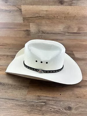 Justin Milano Ivory White Hard Coated Straw Banded Western Cowboy Hat Size 7.5 • $33