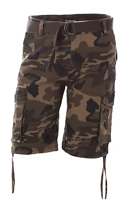 Men's Twill Stretch Camo Cargo Shorts *8 Colors Free Belt Included • $23.50