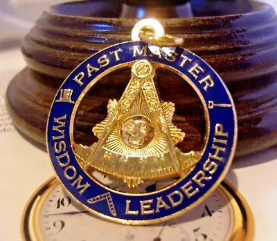 Fob Masonic Past Master 12ct Gold Plated Pocket Watch Chain Blue Enamel Fob • £26