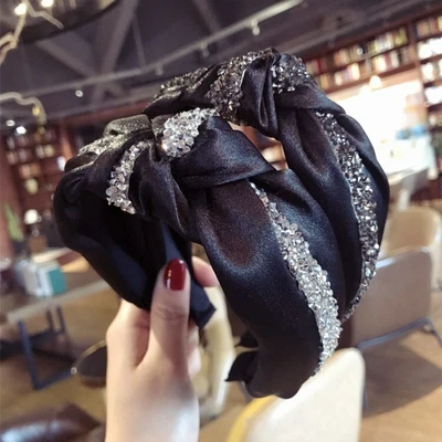 Womens Silk Bowknot Wide Hairband Headband Beads Ladies Fashion Hair Accessories • $11.79