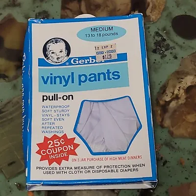 Vintage 1980s Gerber Vinyl Pants PULL ON Waterproof MEDIUM 13 To 18 Pounds White • $15