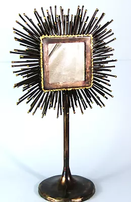 Midcentury Modern Brutalist Sunburst Tabletop Vanity Mirror Bronze & Gold Metal • $99