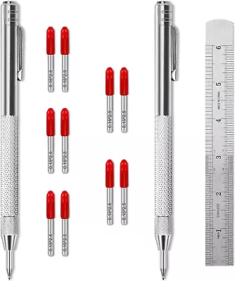 2 Pack Tungsten Carbide Tip Scriber Tool With 10 Refills 1 Ruler Metal Scribe S • $9.50