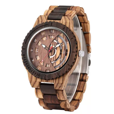 Vintage Style Hollow Dial Gear Wooden Case Watches Full Wood Wristband Bracelet • $41.79