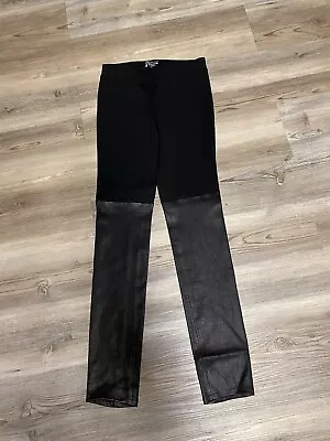 VINCE Women's Black Contrast Lamb Leather Leggings Mixed Media Stretch Size XS • $45