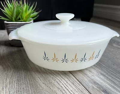 FIRE KING Candle Glow Atomic Casserole Dish Lid Milk Glass Anchor Hock 1 Qt 437 • $19.90