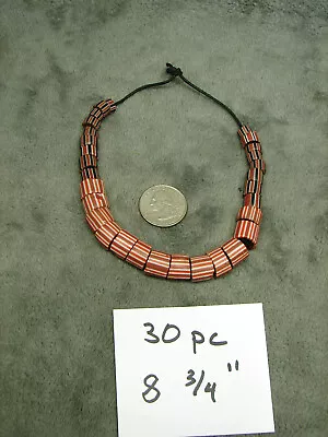Vtg Venetian African 30 Pc Glass Trade Beads 8 & 3/4  Strand Striped Chevron • $36