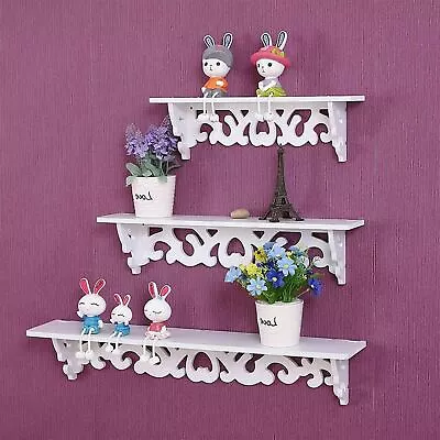 £9.45 • Buy Set Of 3 White Floating Wall Shelves Storage Display Shelf Wall Wood Unit Rack