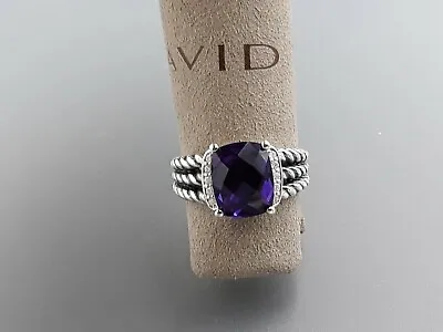 David Yurman Petite Wheaton Ring With Amethyst And Diamond Size 8 • $199