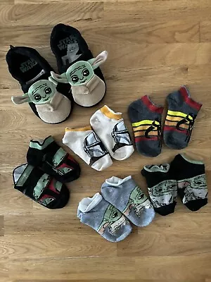 Baby Yoda Slippers H&M Size 9-9.5 & Star Wars Trainer Socks Toddler Boy Bundle • £10.99