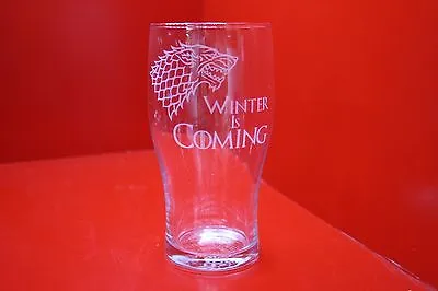 £12 • Buy Engraved Pint Glass Game Of Thrones Stark Dire Wolf Design Winter Is Coming