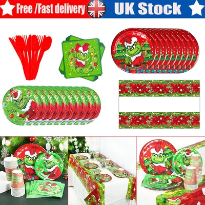 £6.85 • Buy The Grinch Christmas Party Tableware Paper Plates Napkins Table Cloth Xmas Decor