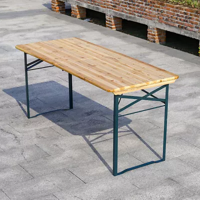 Outdoor Folding Wooden Beer Table 167cm Trestle Garden Dining Bistro Furniture • £60.95