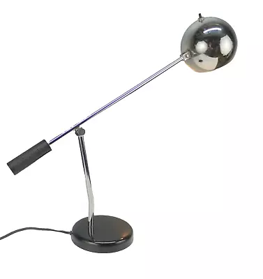 VTG Mid Century Robert Sonneman ERA Adjustable Chrome EYE Ball BLACK Desk Lamp • $150