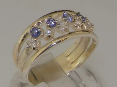 925 Sterling Silver Natural Tanzanite & Diamond Womens Band Ring - Sizes J To Z • £339