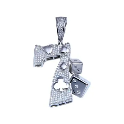 Sterling Silver LUCKY 7 Hip Hop Pendant W/ Micro Pave CZ Stones • $59.99