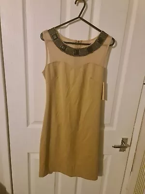£14.99 • Buy Nude Beige Dress Neutral With Jewelled Collar And Sheer Top Eva & Lola Size M