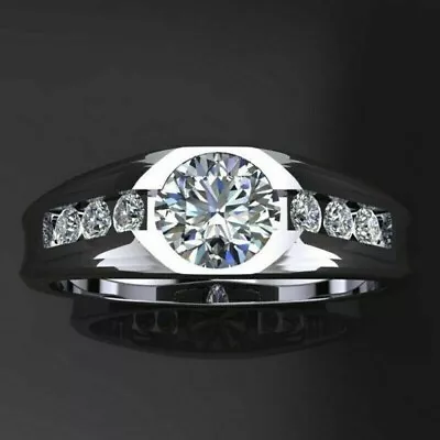 2.50 Ct Round Cut Simulated Diamond Men's Wedding Band Ring 14K White Gold Over • $131