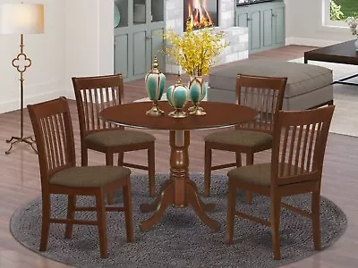 5pc Dinette Kitchen Dining Set Round Pedestal Table W/ 4 Padded Chairs Mahogany • $539