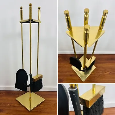 Mid Century Modern - Minimalist - Fireplace 4 Piece Brass Gold Tool Set - 28.5” • $143.20