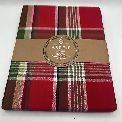 Aspen 60”(152cm) Round RONDE NAPPE Red/Green /white  Plaid Tablecloth All Cotton • $19.78