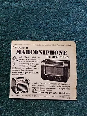 El42 Ephemera 1940's Advert Choose A Marconiphone  • $3.30