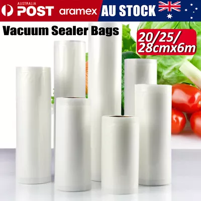 2-10x Vacuum Food Sealer Roll Bags 6m X 28cm Saver Seal Storage Heat Commercial • $19.90