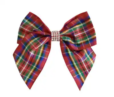 Tartan Ribbon Christmas Hair Bow Red & Navy Alligator Clip Diamante Detail 🇬🇧 • £1.99