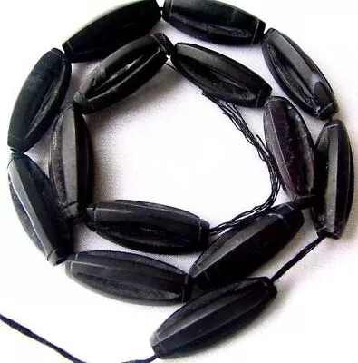 Stunning Carved Matte Onyx Centerpiece Bead Strand | 29x11 To 27x10mm| 14 Beads| • $101.99