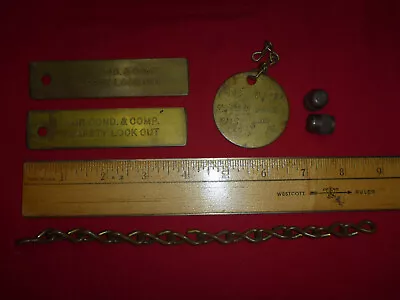 Lot Vintage Industrial Brass Tags Chain Caps Air Cond Comp Safety Lock Out Parts • $13.33