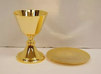 Small 3 3/4  Gold Plated Travel Chalice & Paten Set For Traveling Mass Kit  #265 • $163