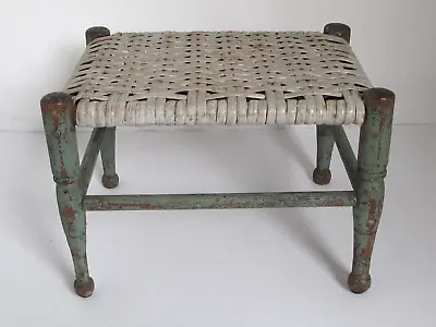 Antique American Painted Low Foot Stool Oak Splint Woven Top • $225