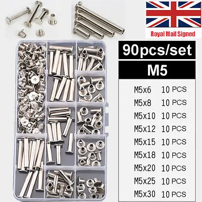 £5.99 • Buy 90Pcs M5 Chicago Screws Rivets Studs Set For Leather Craft 6-30mm Nickel Plated