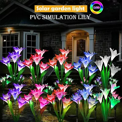 Solar Lily Flower Garden Stake Lights LED Color Changing Outdoor Path Decor Lamp • $9.99