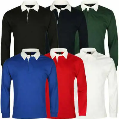 Mens Rugby Shirt Top Boys Jumper Pullover Long Sleeve Cotton Jersey School NEW  • £6.95